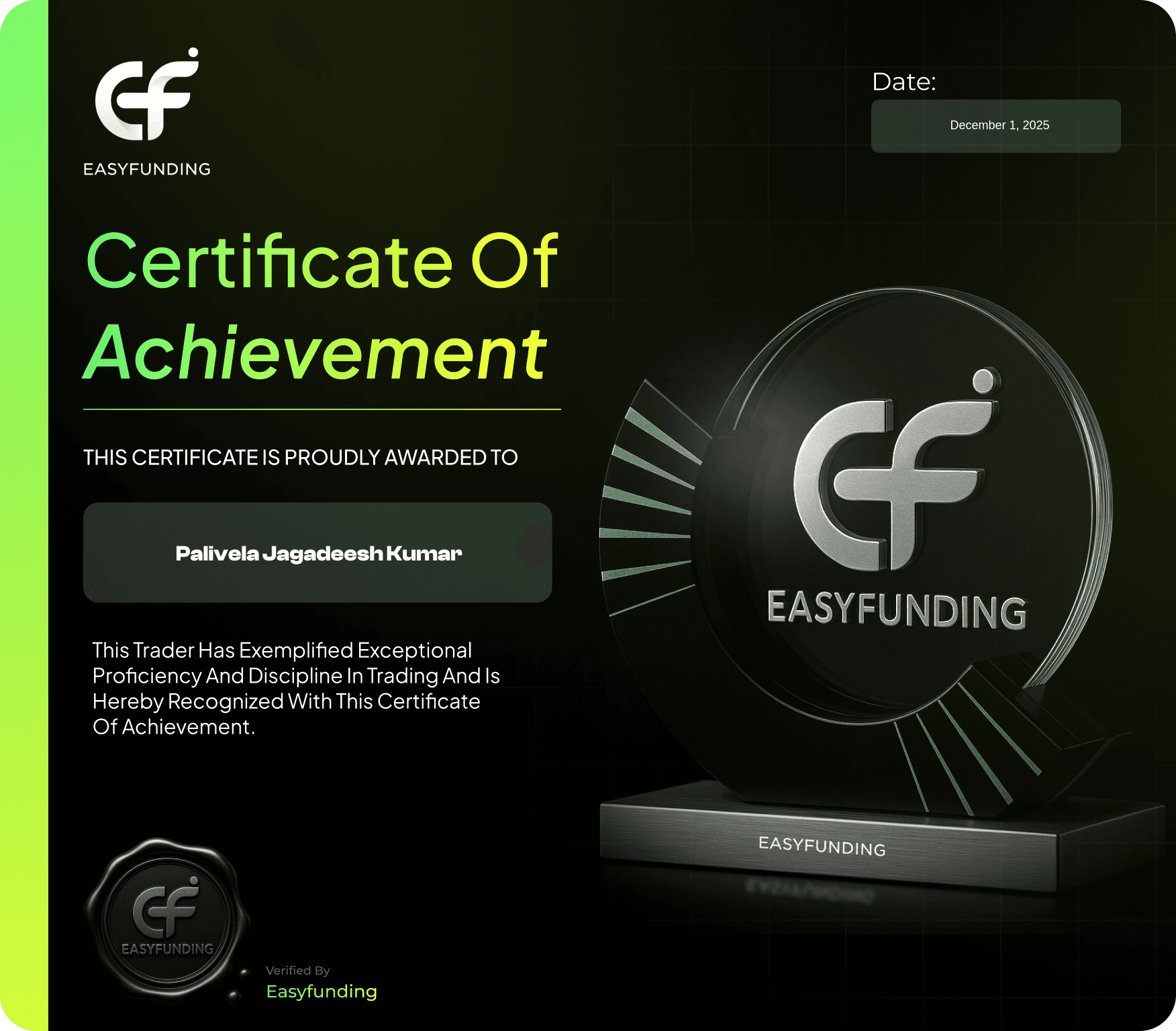 Palivela Jagadeesh Kumar Account Passed Certificate